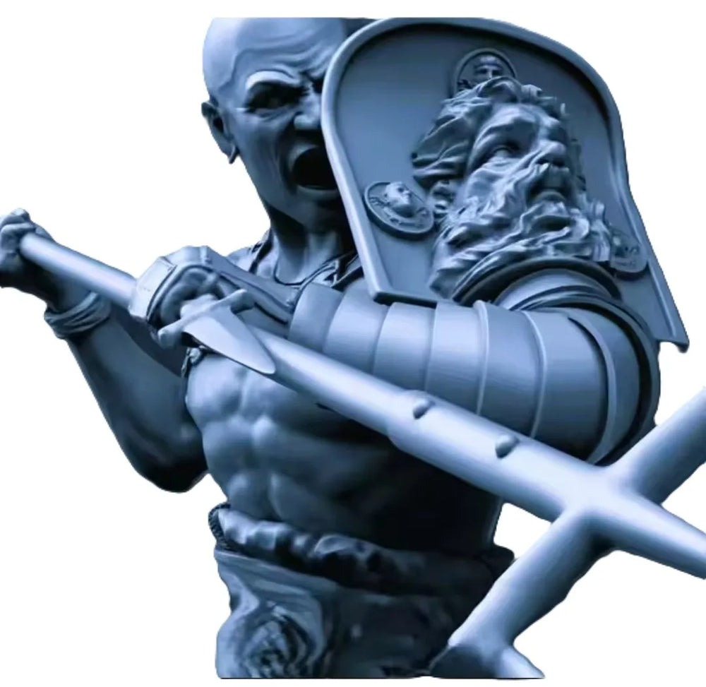 1/10 Bearded Warrior with Spear and Shield Emblem, Resin Model Bust Kit, Fantasy Theme, Unassembled and Unpainted