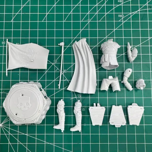 1/24 Warrior with Cape & Flag, Resin Model Figure Kit, Fantasy Theme, Unassembled and Unpainted