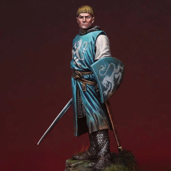 1/32 Medieval Norman Knight in Blue Heraldic Tunic, Resin Model Figure Kit, Unassembled and Unpainted