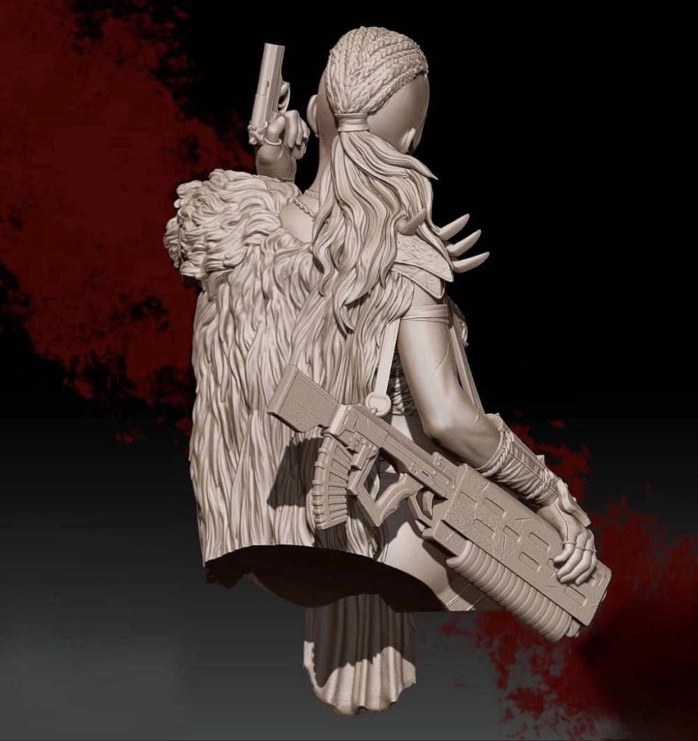 1/10 Wing-Shouldered Sci-Fi Warrior with Rifle, Resin Model Bust Kit, Fantasy Theme, Unassembled and Unpainted