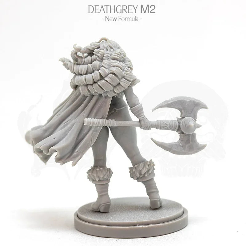 30mm Female Barbarian in Armor with Dual Polearms, Resin Model Figure Kit, Fantasy Theme, Unassembled and Unpainted