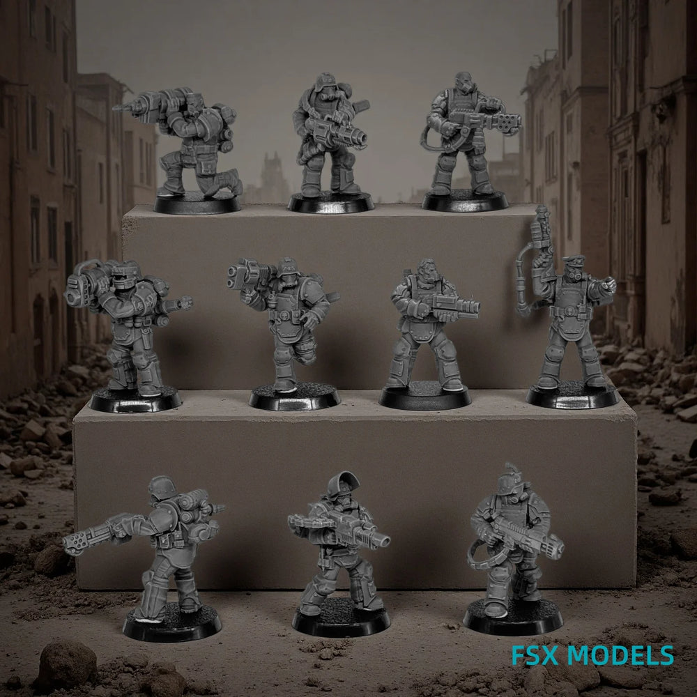 28mm Armored Infantry Squad, 10 Figures, Resin Model Figure Kit, Sci-Fi Theme, Unassembled and Unpainted