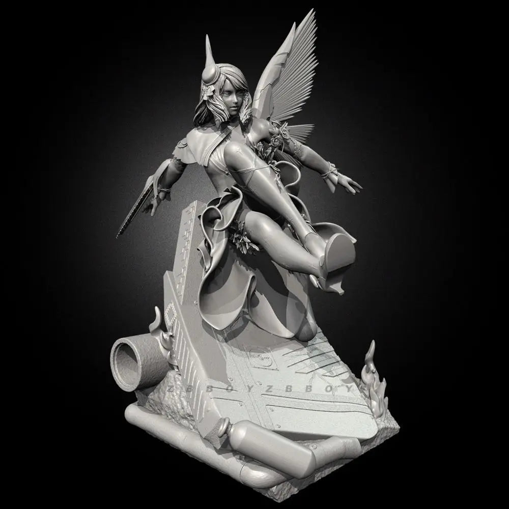 75mm Winged Battle Girl, Resin Model Figure Kit, Fantasy Theme, Unassembled and Unpainted