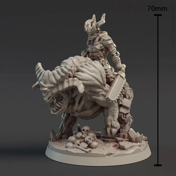 Armored Warrior on Beast, Resin Model Figure Kit, Fantasy Theme, Unassembled and Unpainted
