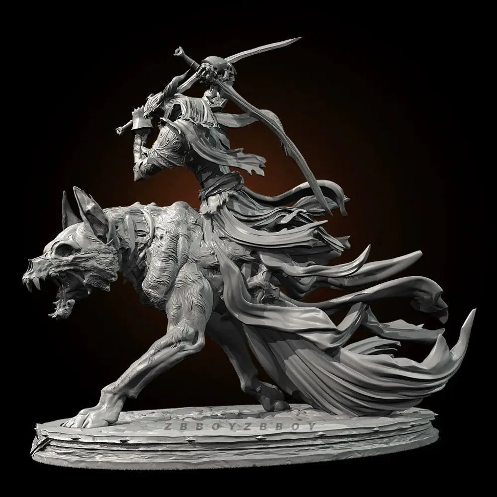 90mm Undead Wolf Knight Rider, 2 Figures, Resin Model Figure Kit, Fantasy Theme, Unassembled and Unpainted