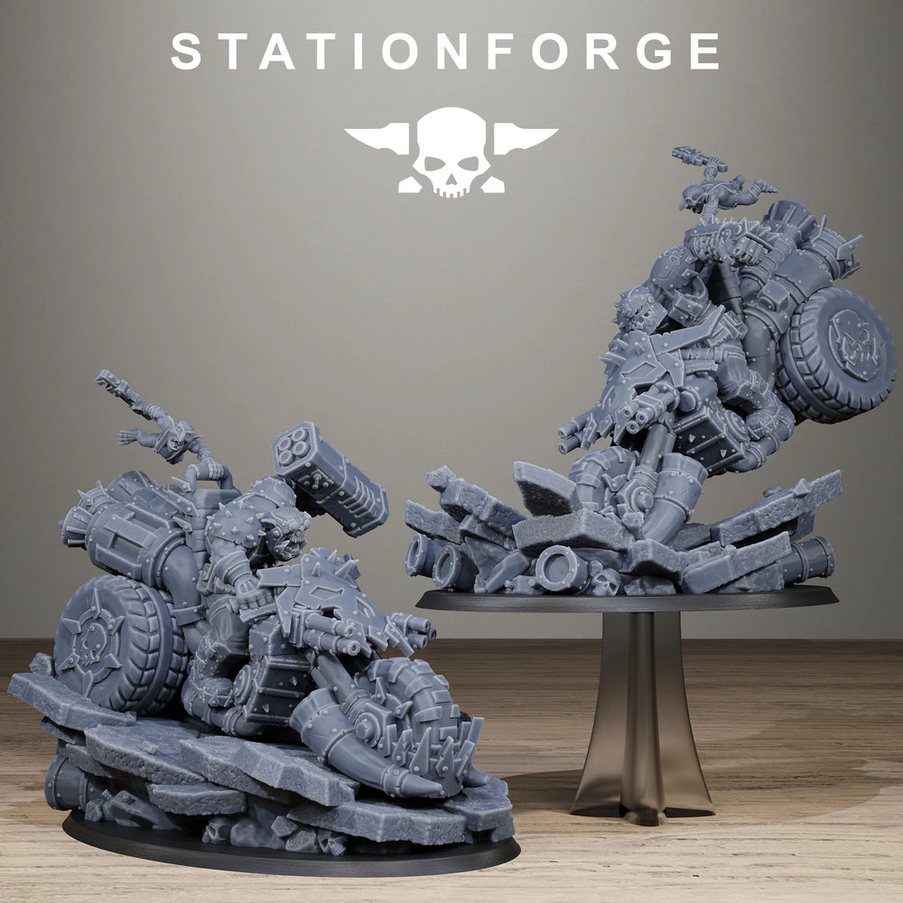 32mm Grimdark Ork Biker Boss, Resin Model Figure Kit, Sci-Fi Theme, Unassembled and Unpainted