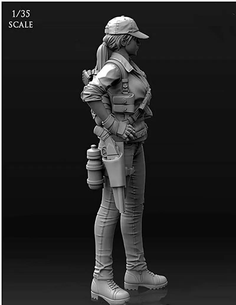 1/35 Modern Female Tactical Operator with Combat Body Armor, Resin Model Figure Kit, Unassembled and Unpainted