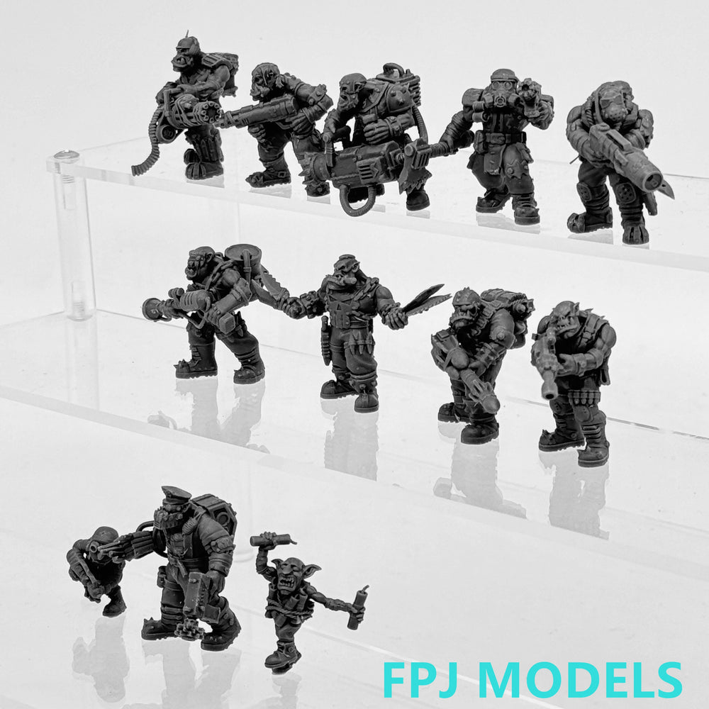 28mm Armored Sci-Fi Troopers with Heavy Weapons, 18 Figures, Resin Model Figure Kit, Sci-Fi Theme, Unassembled and Unpainted