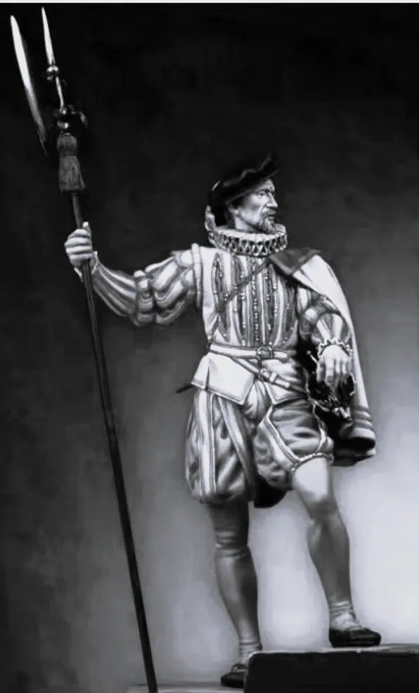 1/24 Medieval Renaissance Warrior with Polearm in Puffed Doublet, Resin Model Figure Kit, Unassembled and Unpainted