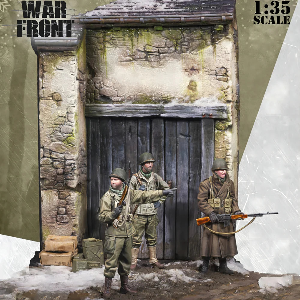 1/35 WWII German & Allied Soldiers Scene, 4 Figures, Resin Model Figure Kit, Unassembled and Unpainted