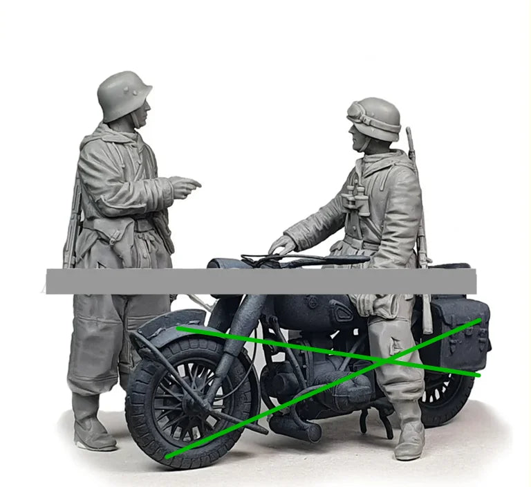 1/35 WWII German Motorcycle and Sidecar Crew, 2 Figures, Resin Model Figure Kit, Unassembled and Unpainted