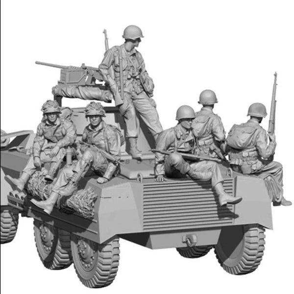 1/35 WWII Infantry Team with Transport, 6 Figures, Resin Model Figure Kit, Unassembled and Unpainted