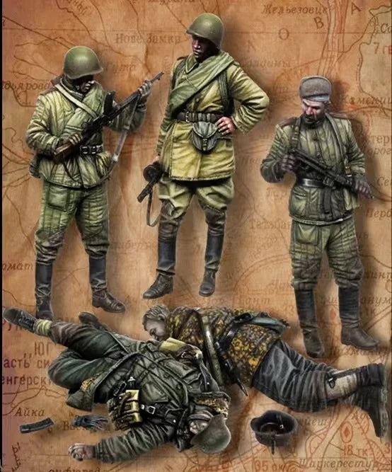 1/35 WWI Infantry Squad with Casualties, 5 Figures, Resin Model Figure Kit, Unassembled and Unpainted