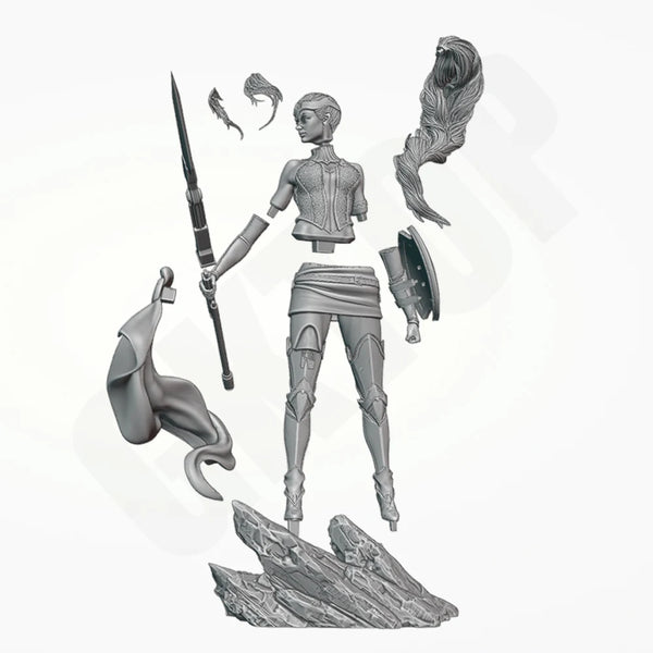 1/12 Female Warrior with Spear, Resin Model Figure Kit, Fantasy Theme, Unassembled and Unpainted
