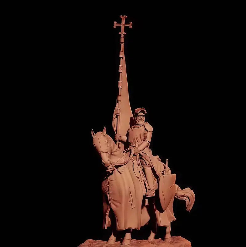 1/24 Medieval Crusader Knight on Horseback, Resin Model Diorama Kit, Unassembled and Unpainted