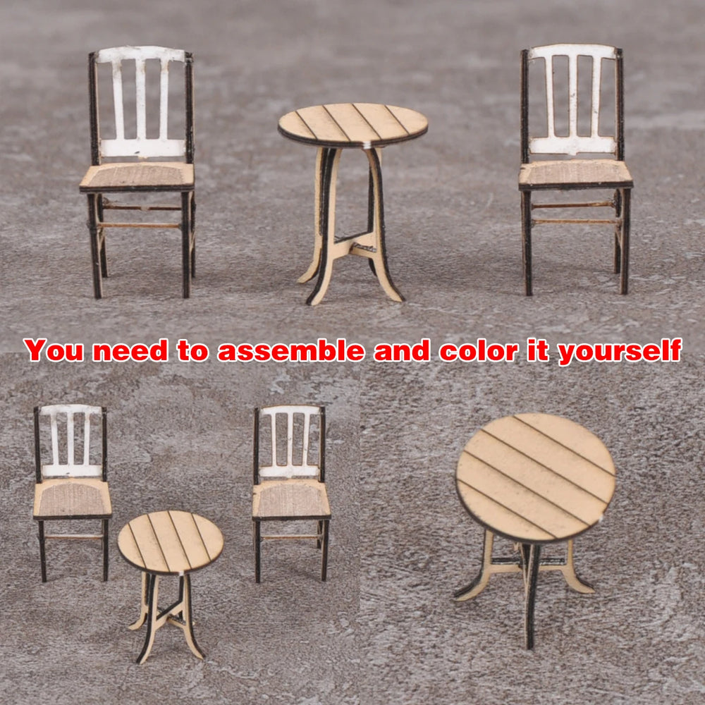 1/35 Cafe Tables and Wooden Chairs Set, Resin Model Diorama Kit, Historical Theme, Unassembled and Unpainted