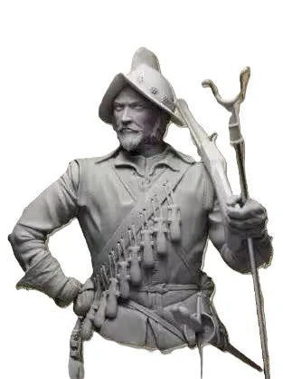 1/10 Medieval Renaissance Officer with Plumed Hat and Standard, Resin Model Figure Kit, Unassembled and Unpainted