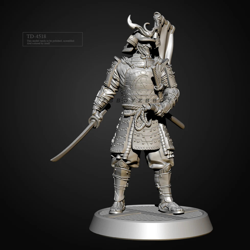 75mm Medieval Samurai Warlord with Horned Kabuto and Naginata, Resin Model Figure Kit, Unassembled and Unpainted