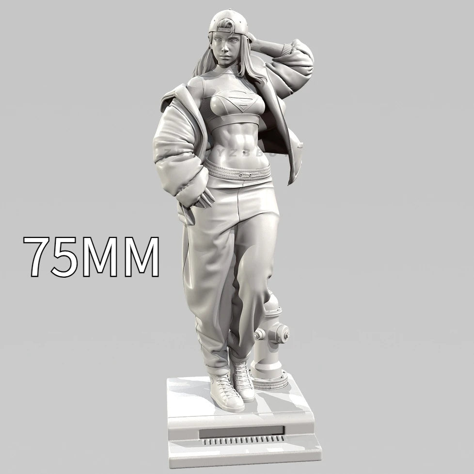 75mm Female with Baseball Cap and Shorts, Resin Model Figure Kit, Unassembled and Unpainted