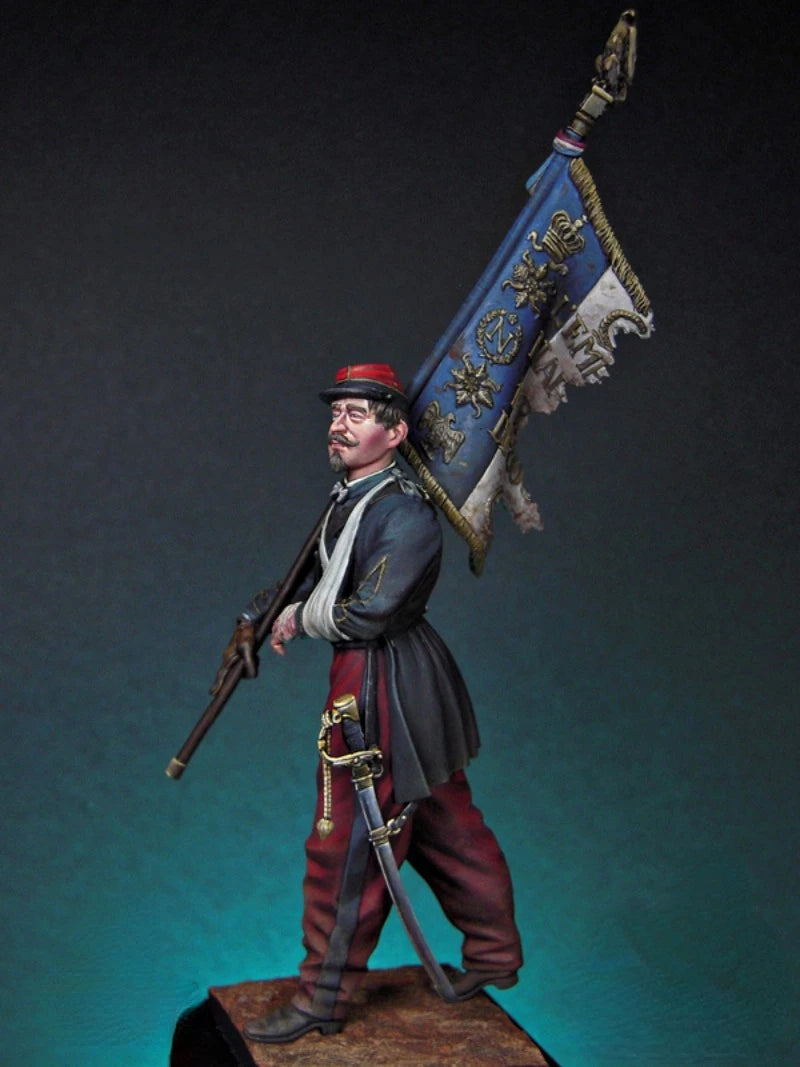 1/24 Napoleonic French Standard Bearer, Resin Model Figure Kit, Unassembled and Unpainted