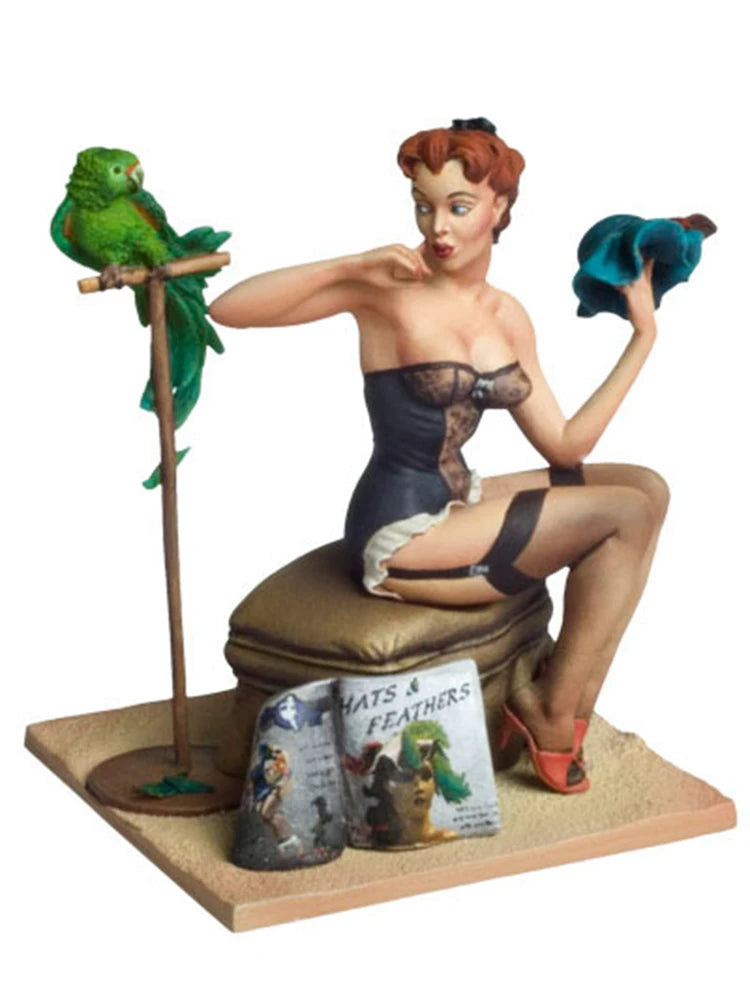 80mm Pinup Feathers Fashion, Resin Model Figure Kit, Unassembled and Unpainted