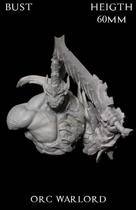 60mm Orc Warlord with Ornate Spiked Pauldrons, Resin Model Bust Kit, Fantasy Theme, Unassembled and Unpainted