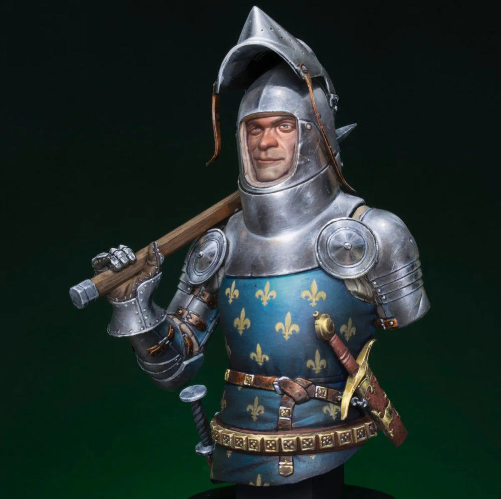1/12 Medieval French Knight with Heraldic Plate Armor and Halberd, Resin Model Bust Kit, Unassembled and Unpainted