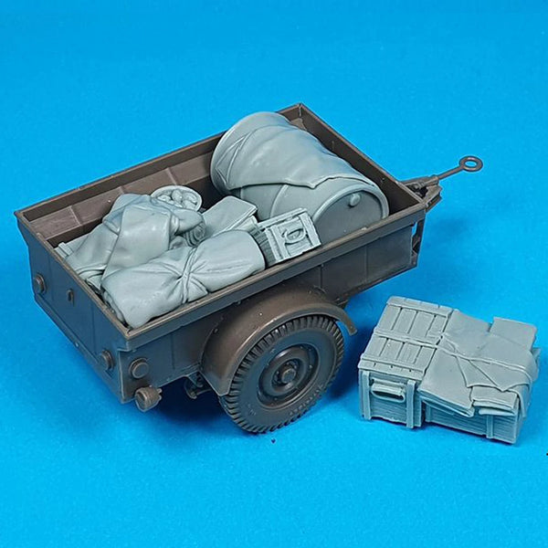 1/35 WWII US Supply Trailer, 6 Figures, Resin Model Figure Kit, Unassembled and Unpainted