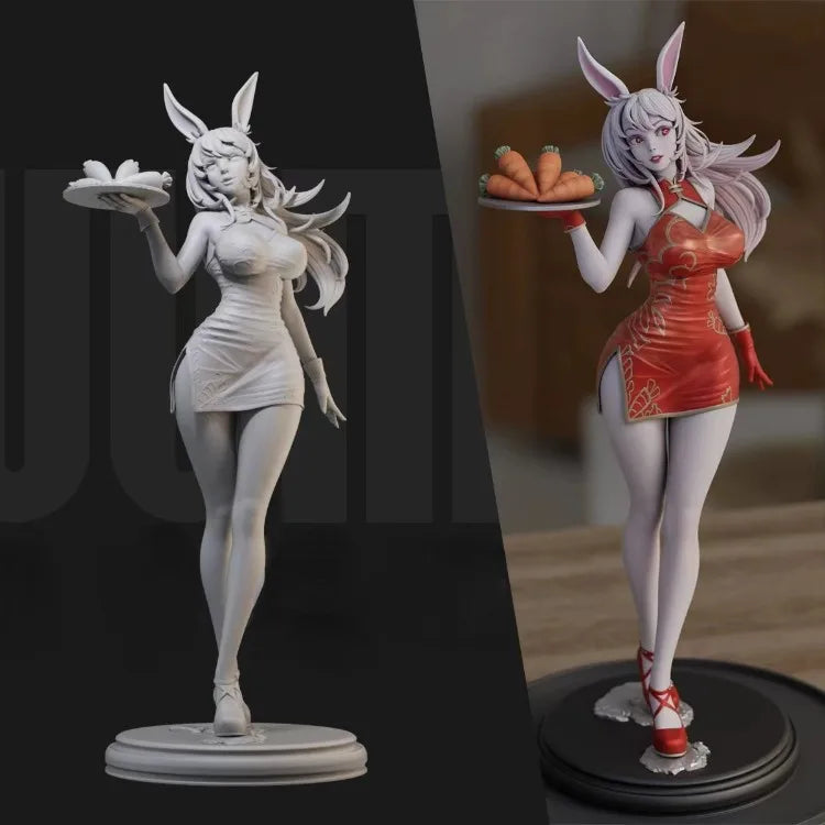 1/24 Anthropomorphic Bunny Waiter, Resin Model Figure Kit, Anime Theme, Unassembled and Unpainted