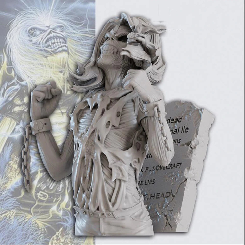 1/12 Demonic Sorceress with Skull Face and Flowing Hair, Resin Model Bust Kit, Fantasy Theme, Unassembled and Unpainted