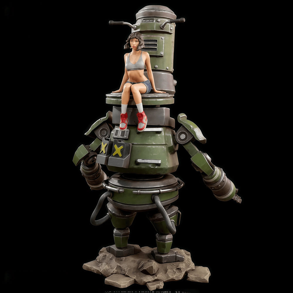 73mm Female Pinup on Military Vehicle Turret, Resin Model Figure Kit, Unassembled and Unpainted