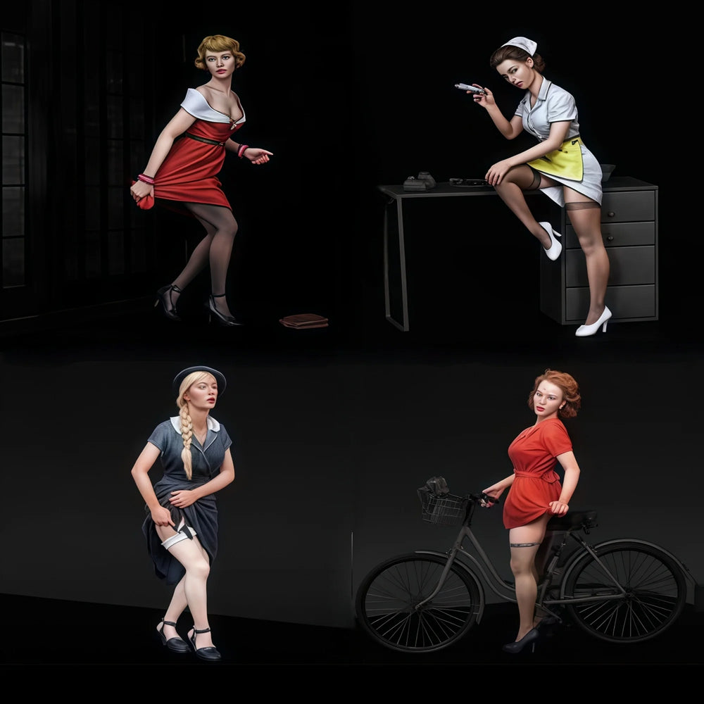1/35 Modern Civilian Female, 4 Figures, Resin Model Figure Kit, Historical Theme, Unassembled and Unpainted