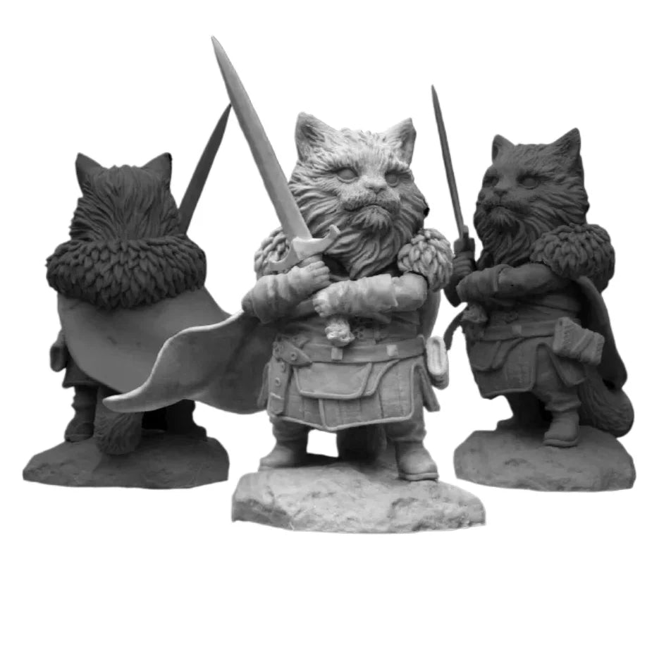 60mm Medieval Cat Knight Warriors, 3 Figures, Resin Model Figure Kit, Unassembled and Unpainted