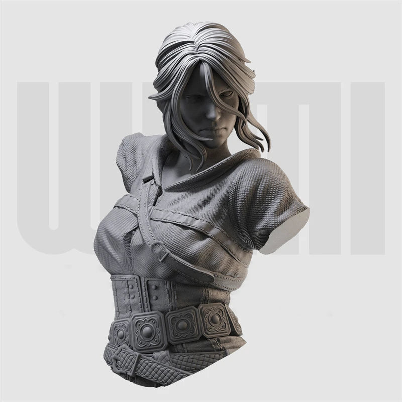 1/10 Female Soldier with Ornamental Belt, Resin Model Bust Kit, Fantasy Theme, Unassembled and Unpainted