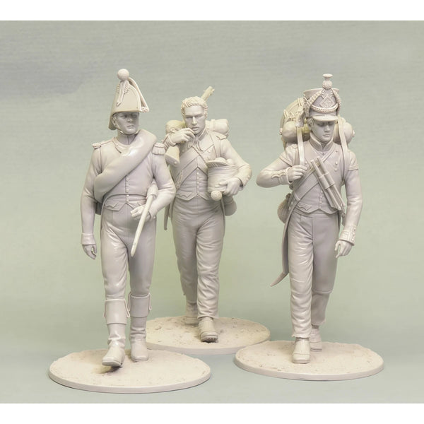 75mm Napoleonic French Line Infantry with Drummer, 3 Figures, Resin Model Figure Kit, Unassembled and Unpainted