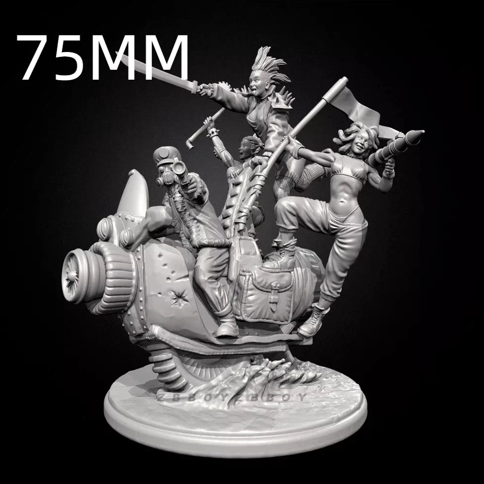 75mm Punk Motorcycle Warriors, 5 Figures, Resin Model Figure Kit, Fantasy Theme, Unassembled and Unpainted