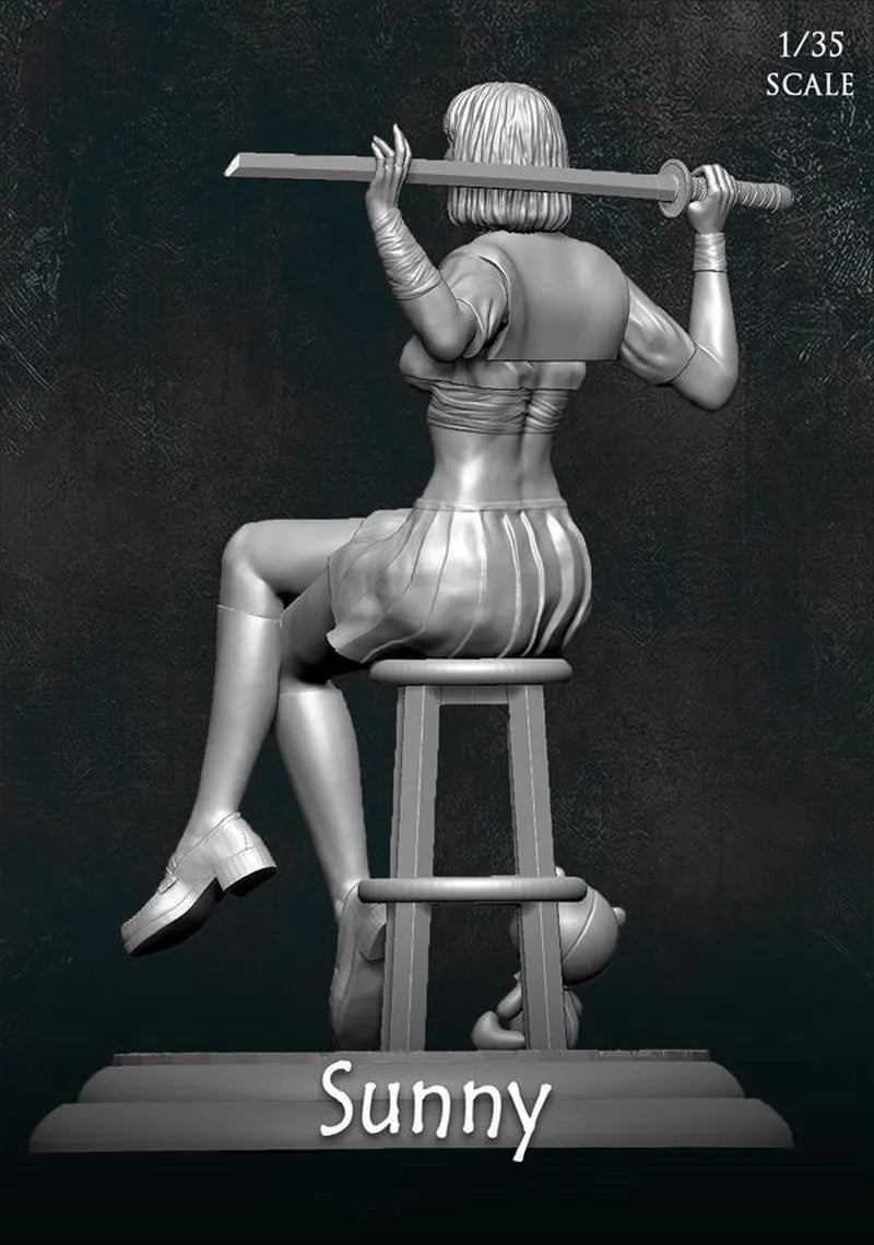 1/12 Female Bodyguard with Polearm, Resin Model Figure Kit, Unassembled and Unpainted