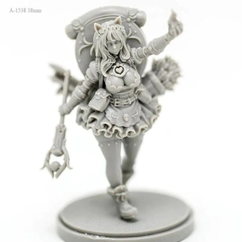 38mm Cat-Eared Mage, Resin Model Figure Kit, Fantasy Theme, Unassembled and Unpainted