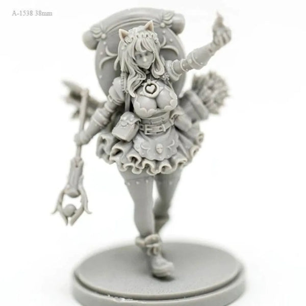 38mm Cat-Eared Mage, Resin Model Figure Kit, Fantasy Theme, Unassembled and Unpainted