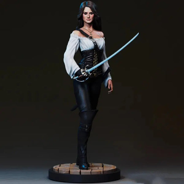1/18 Female Warrior in Period Dress with Curved Blade, Resin Model Figure Kit, Fantasy Theme, Unassembled and Unpainted