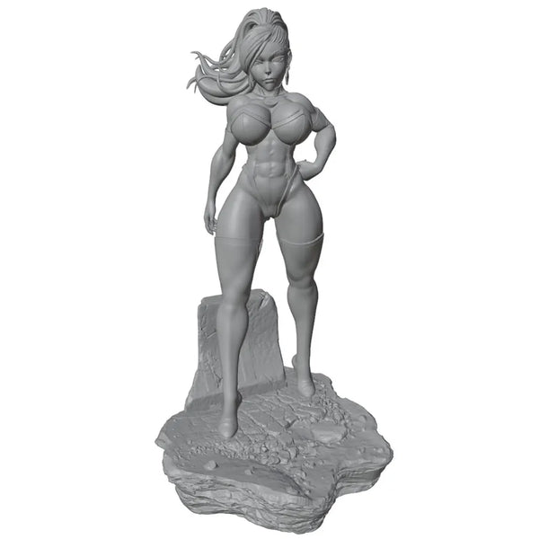 75mm Fantasy Female Pin-up on Rocky Base, Resin Model Figure Kit, Unassembled and Unpainted
