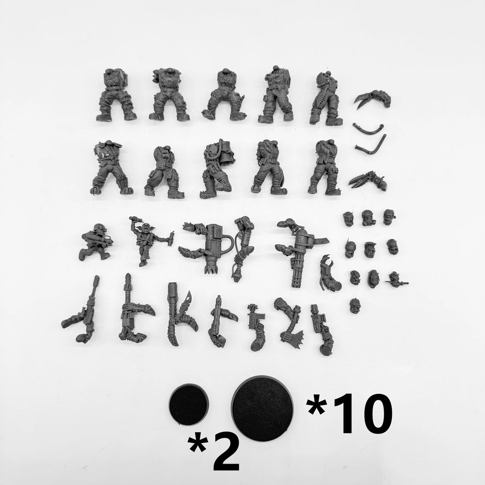 28mm Armored Sci-Fi Troopers with Heavy Weapons, 18 Figures, Resin Model Figure Kit, Sci-Fi Theme, Unassembled and Unpainted