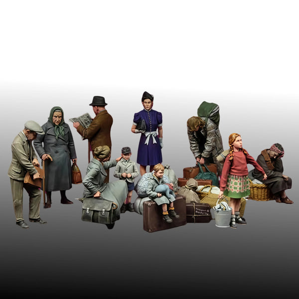 1/35 WWII Refugees, 10 Figures, Resin Model Figure Kit, Unassembled and Unpainted