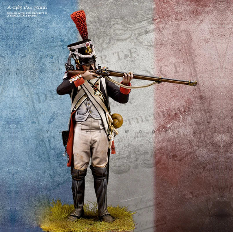 1/24 Napoleonic French Infantryman Aiming Musket, Resin Model Figure Kit, Unassembled and Unpainted