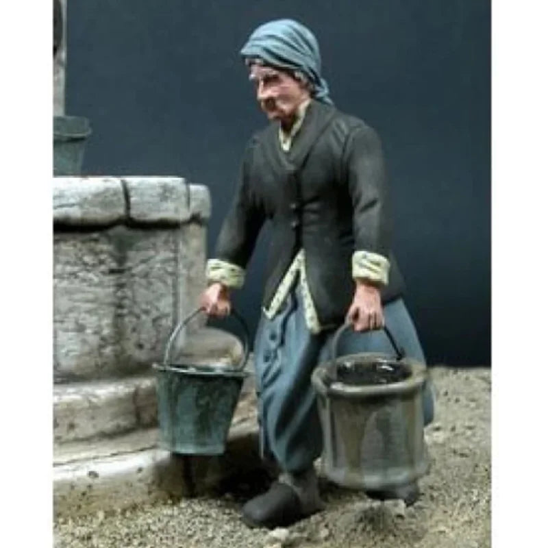 1/35 WWII Civilian Woman Carrying Water Buckets, Resin Model Figure Kit, Unassembled and Unpainted