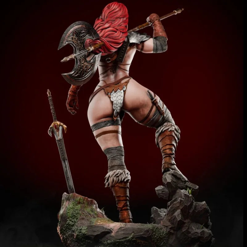 1/24 Red-Haired Barbarian Wielding Dual Axes, Resin Model Figure Kit, Fantasy Theme, Unassembled and Unpainted