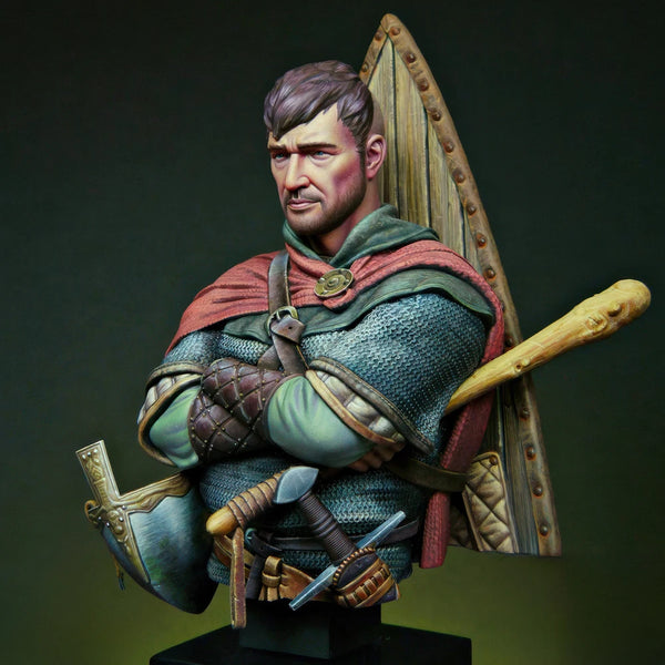 1/12 Medieval Warrior with Red Cloak and Geometric Shield, Resin Model Bust Kit, Unassembled and Unpainted
