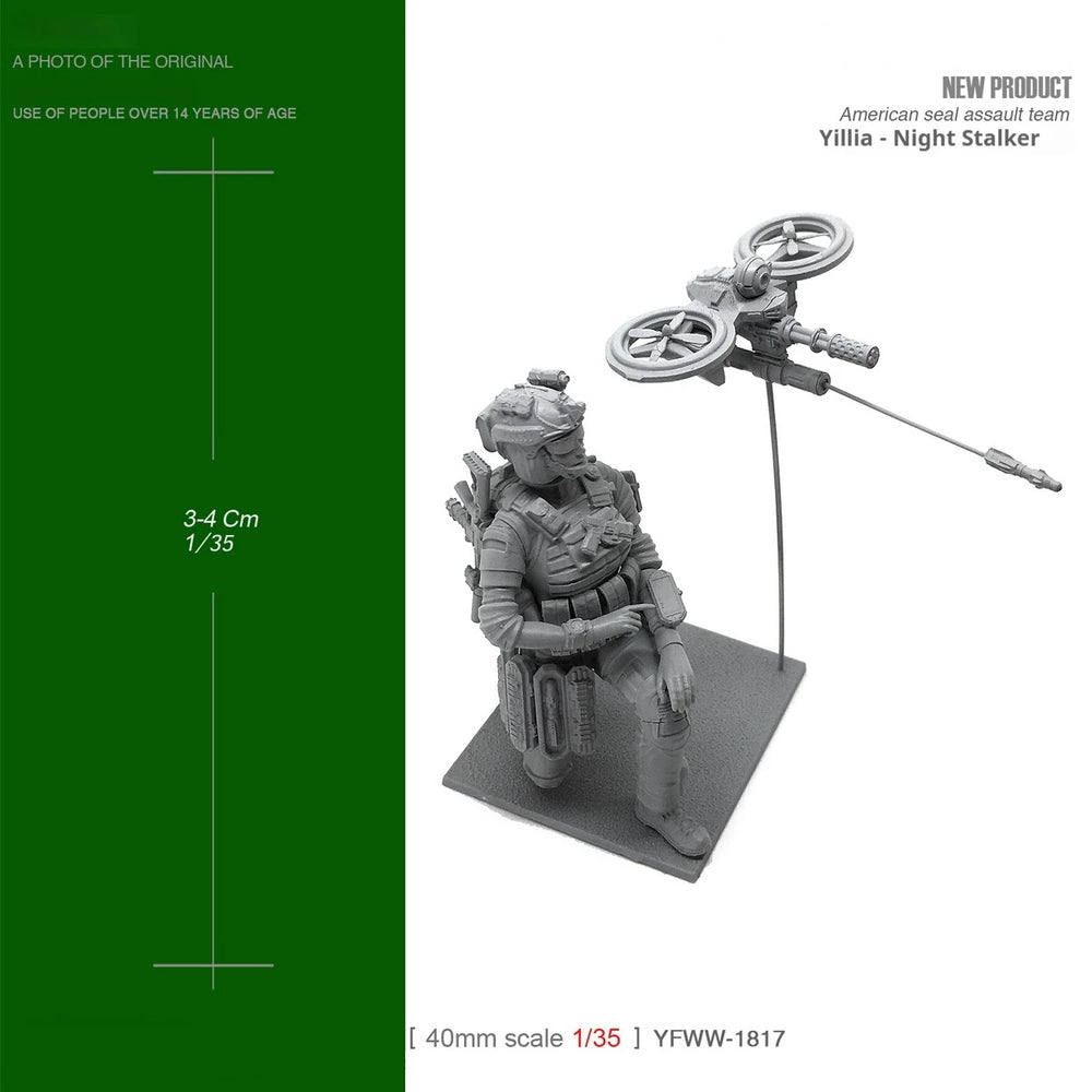 1/35 Modern US Female Soldiers & Drones, 3 Figures, Resin Model Figure Kit, Unassembled and Unpainted
