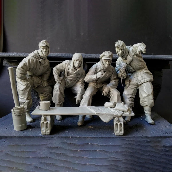 1/16 WWII German Soldiers Combat, 4 Figures, Resin Model Figure Kit, Unassembled and Unpainted