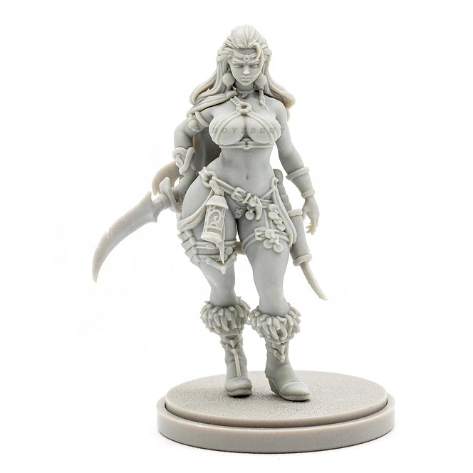 38mm Female Demon Warrior with Twin Scythes, Resin Model Figure Kit, Fantasy Theme, Unassembled and Unpainted